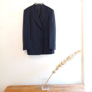Navy Pinstriped Woolmark 100% Wool Men's Blazer 54R Made In Italy